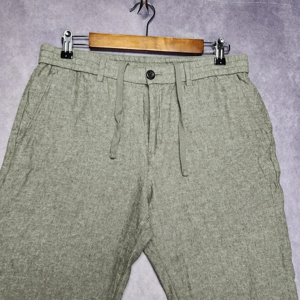 Banana Republic Mens 32x27 Athletic Linen Pants Olive Green Drawstring Casual